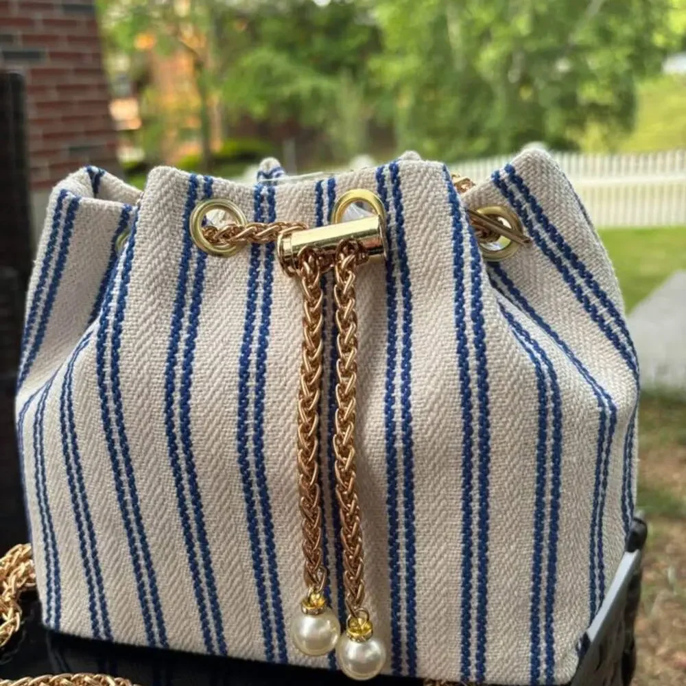 Blue striped mini shoulder bag - Picture 3 of 4